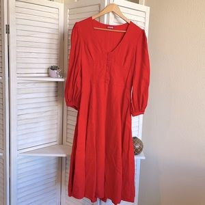 linen blend dress, midi, long sleeve